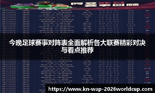 今晚足球赛事对阵表全面解析各大联赛精彩对决与看点推荐